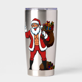Buff Santa Peace Sign! Ripped Abs & Funny Christma Geïsoleerde Drinkbeker