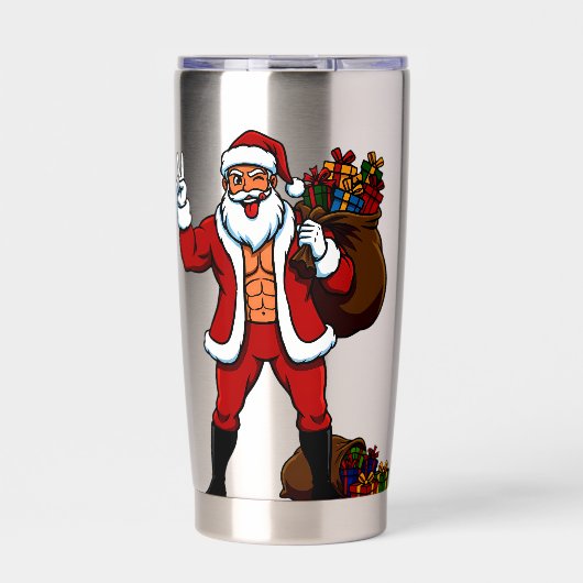 Buff Santa Peace Sign! Ripped Abs & Funny Christma Geïsoleerde Drinkbeker (Voorkant)