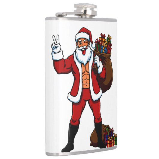 Buff Santa Peace Sign! Ripped Abs & Funny Christma Heupfles (Rechts)