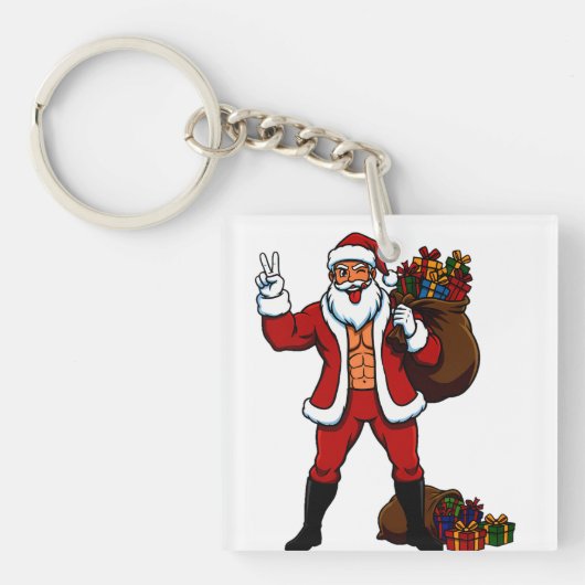 Buff Santa Peace Sign! Ripped Abs & Funny Christma Sleutelhanger (voorkant)