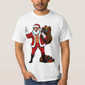 Buff Santa Peace Sign! Ripped Abs & Funny Christma T-shirt (Voorkant)