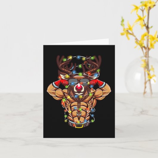 Buff Santa Rendier Bodybuilding Kerst Gym Wei Kaart (Gele Bloem)