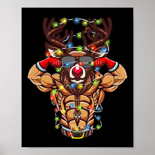 Buff Santa Rendier Bodybuilding Kerst Gym Wei Poster (Voorkant)