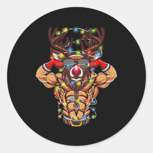 Buff Santa Rendier Bodybuilding Kerst Gym Wei Ronde Sticker