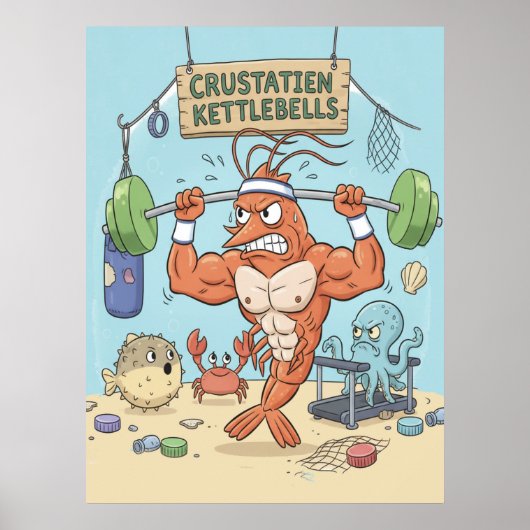 Buff Shrimp Gym Poster – Funny Beach Art (Voorkant)