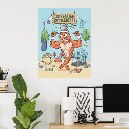 Buff Shrimp Gym Poster – Funny Beach Art (Thuiskantoor)