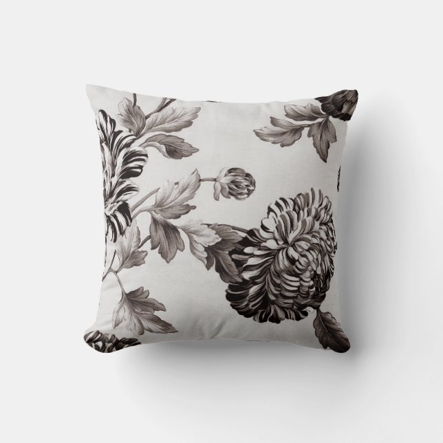 Buff Taupe Grijs  Botanische Bloemen Kussen (Voorkant)