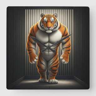 Buff tijger kooi vierkante klok