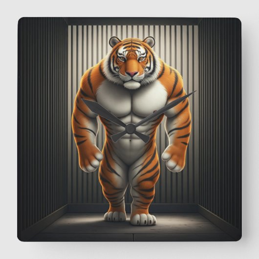 Buff tijger kooi vierkante klok (Voorkant)