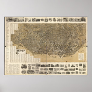 Buffalo 1902, NY Birds Eye Uitzicht Panorama Poster