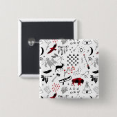 Buffalo Adventures Black en Red Pset ID599 Vierkante Button 5,1 Cm (Voorkant /achterkant)