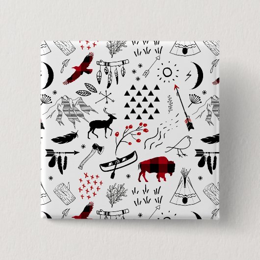 Buffalo Adventures Black en Red Pset ID599 Vierkante Button 5,1 Cm (Voorkant)