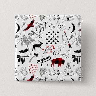 Buffalo Adventures Black en Red Pset ID599 Vierkante Button 5,1 Cm