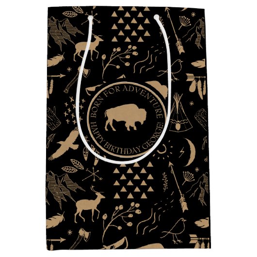 Buffalo Adventures Patroon en Label Kraft ID599 Medium Cadeauzakje (Voorkant)
