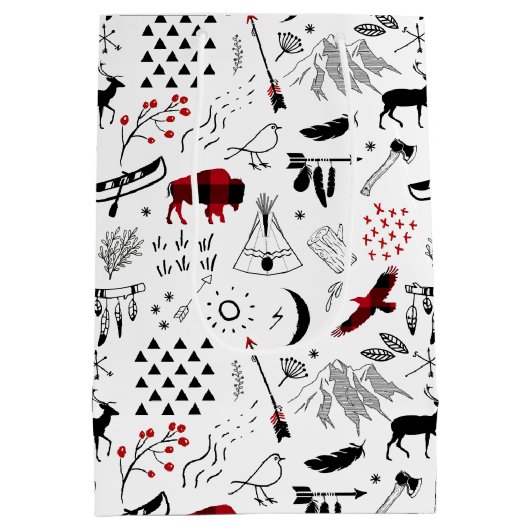 Buffalo Adventures Patroon Label Rood/Zwart ID599 Medium Cadeauzakje (Achterkant)