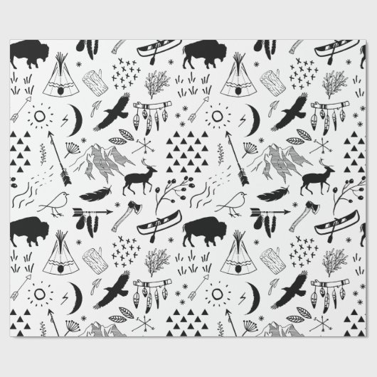 Buffalo Adventures Pattern Black ID599 Cadeaupapier (Vlak)