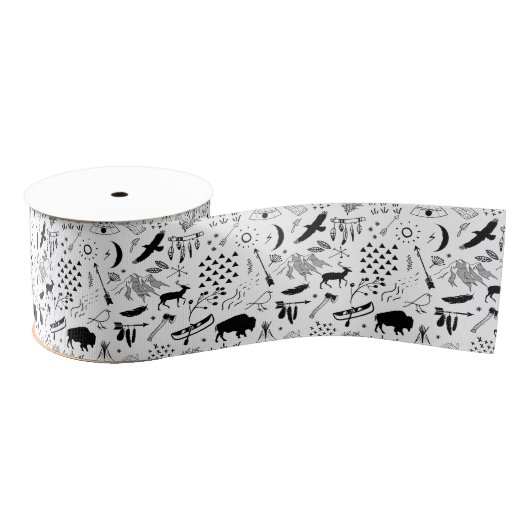 Buffalo Adventures Pattern Black ID599 Grosgrain Lint (Spoel)