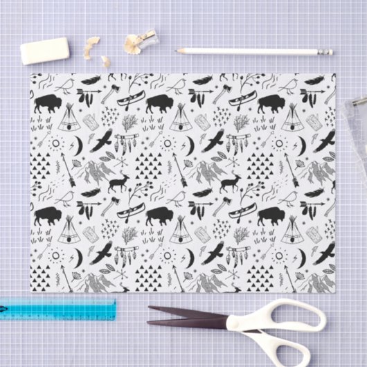 Buffalo Adventures Pattern Black ID599 Tissuepapier (Craft)