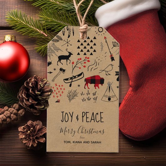 Buffalo Adventures Zwart & Rood Plaid/Kraft ID599 Cadeaulabel