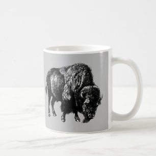 Buffalo American Bison Wood Engraving Coff Koffiemok
