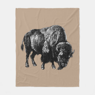 Buffalo American Bison Wood Engraving Fleece Deken