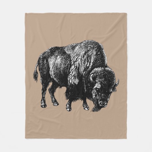 Buffalo American Bison  Wood Engraving Fleece Deken (Voorkant)