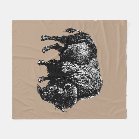 Buffalo American Bison  Wood Engraving Fleece Deken (Voorkant (Horizontaal))