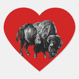 Buffalo American Bison  Wood Engraving Hart Sticker