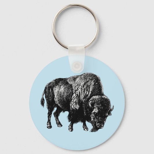 Buffalo American Bison Wood Engraving Keyc Sleutelhanger (Voorkant)