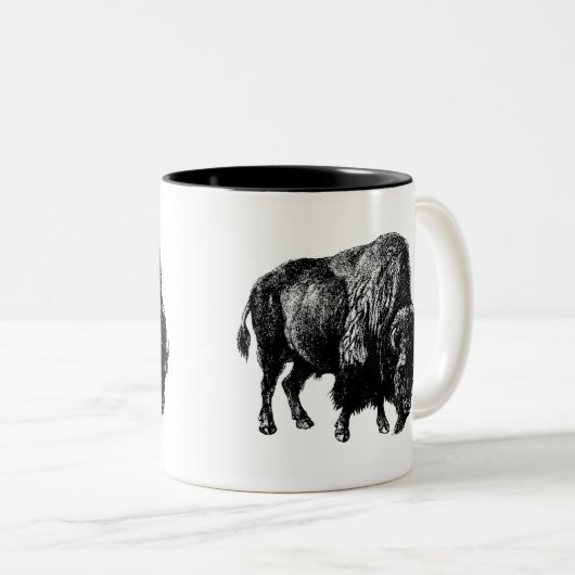 Buffalo American Bison  Wood Engraving Mok (Voorkant rechts)