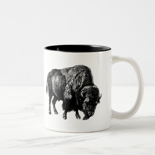 Buffalo American Bison  Wood Engraving Mok (Rechts)