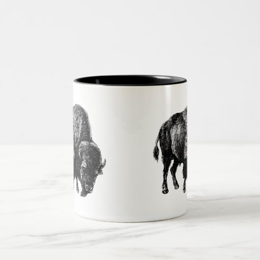 Buffalo American Bison  Wood Engraving Mok (Center)