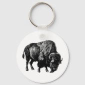 Buffalo American Bison  Wood Engraving Sleutelhanger (Voorkant)