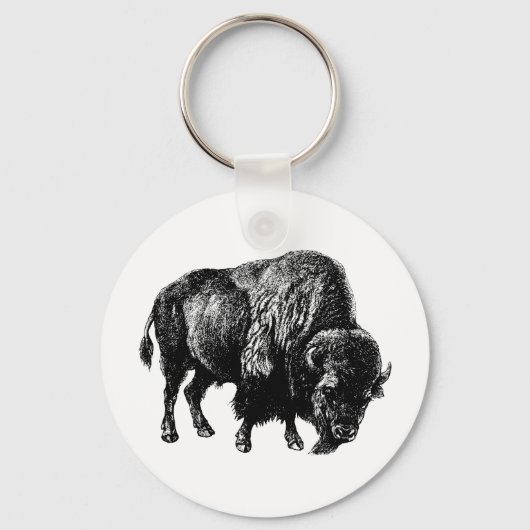 Buffalo American Bison  Wood Engraving Sleutelhanger (Voorkant)