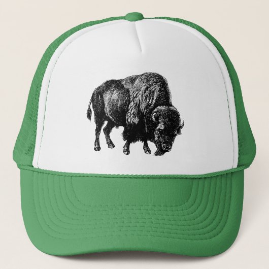 Buffalo American Bison Wood Engraving Truc Trucker Pet (Voorkant)