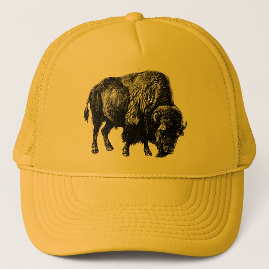 Buffalo American Bison Wood Engraving Trucker Pet (Voorkant)