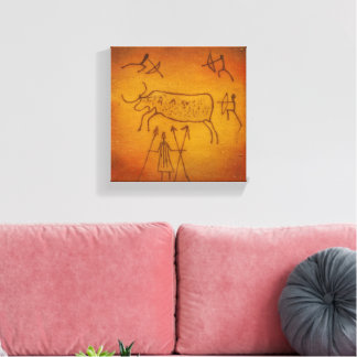Buffalo and Tribal Warriors Canvas Afdruk