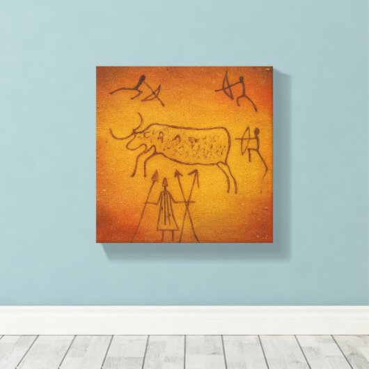 Buffalo and Tribal Warriors Canvas Afdruk (Insitu (Houten vloer))