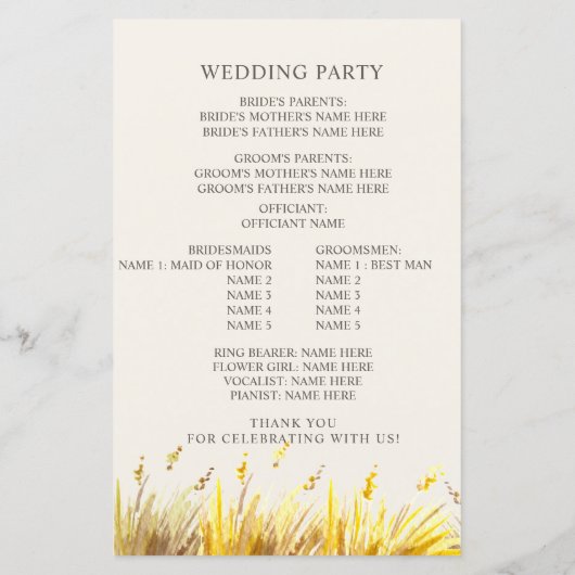 Buffalo Autumn Mountain Wedding Program (Achterkant)