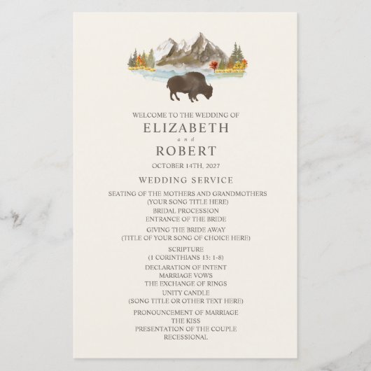 Buffalo Autumn Mountain Wedding Program (Voorkant)