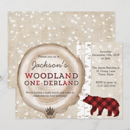 Buffalo Beer Cub Winter Forest 1st Birthday Kaart (Voorkant / Achterkant)