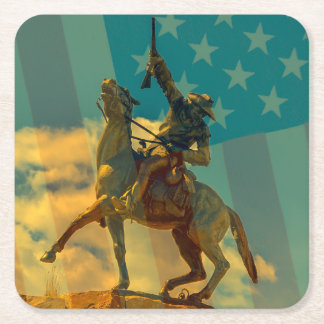 Buffalo Bill Cody-standbeeld Cody, Wyoming & vlag Kartonnen Onderzetters