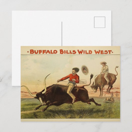 Buffalo Bill: Steer Riding 1889 Western Briefkaart (Voorkant / Achterkant)