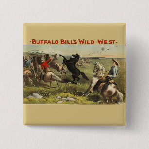 Buffalo Bill Wild West Cowboy Paard Poster Vierkante Button 5,1 Cm