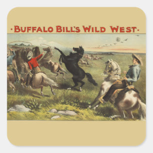 Buffalo Bill Wild West Cowboy Paard Poster Vierkante Sticker