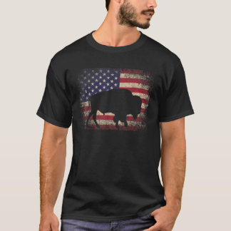 Buffalo Bison 4th of July Gift Amerikaanse vlag US T-shirt