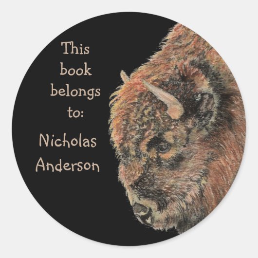 Buffalo Bison Animal Wildlife Bookplaat Ronde Sticker (Voorkant)