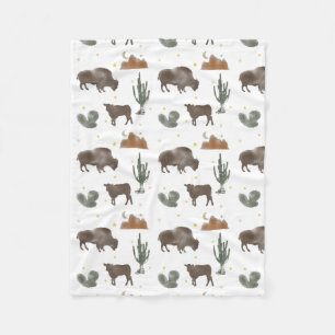 Buffalo Bison Baby Calf Desert Cactus Stars Fleece Deken