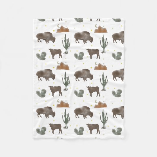 Buffalo Bison Baby Calf Desert Cactus Stars Fleece Deken (Voorkant)