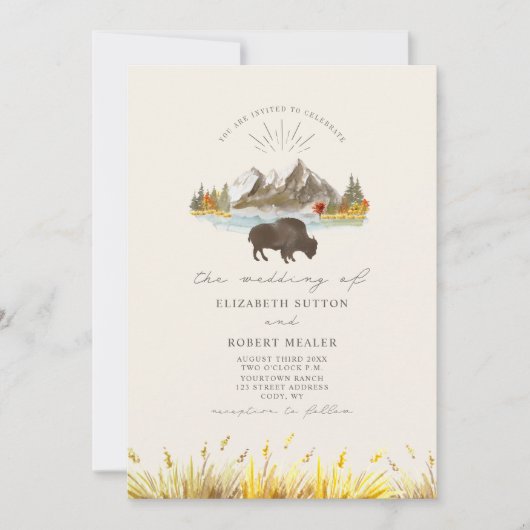 Buffalo Bison Bertains Autumn Script Weddenschap Kaart (Voorkant)
